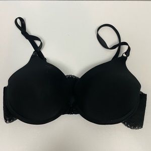 Prima Valentina Black t shirt bra sz 36c lace front closure adjustable straps
